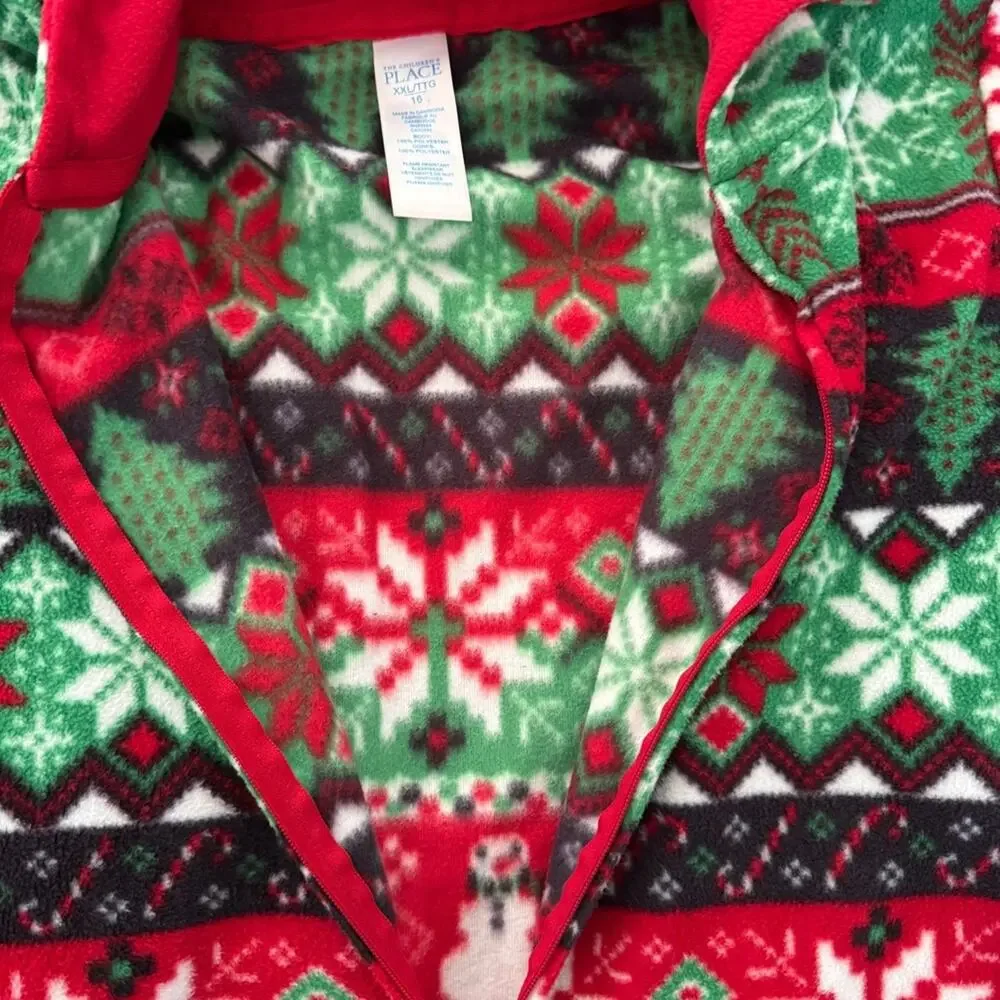 The Children's Place Christmas 1 Piece Hooded Pajamas Red Green Size 16